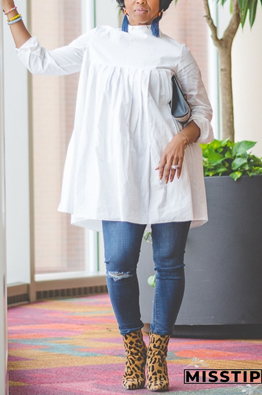 White Sexy Cap Sleeve Long Sleeves neck A-Line Knee-Length Solid Draped Patchwork Club