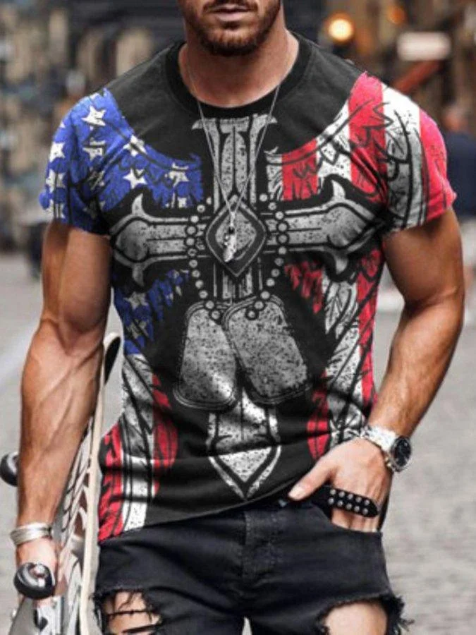 Casual Printed Cotton Crew Neck Shirts & Tops