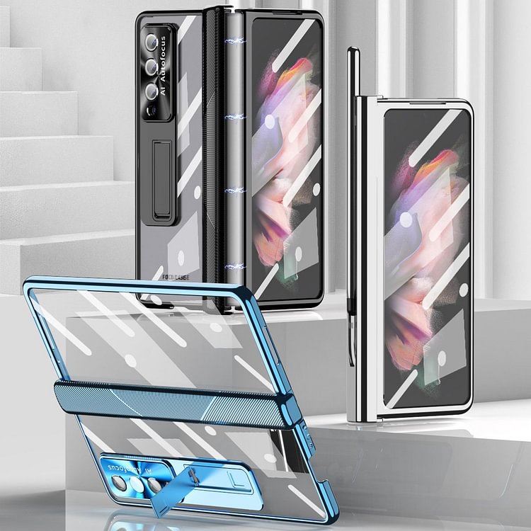 Applicable To Samsung Zfold3/Zfold4 Flat Hinge Folding Electroplated Lens Film Mobile Phone Case