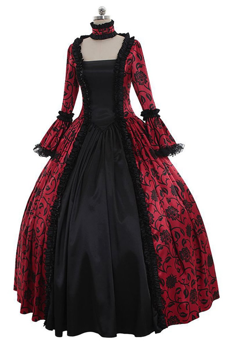 Medieval Red Victorian Palace Retro Print Party Maxi Dress