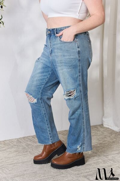 MidiSono - Judy Blue Full Size Distressed Raw Hem Straight Jeans