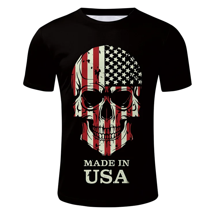 Men 3D American Flag Printed Round Neck T-Shirt Short Sleeves at Hiphopee