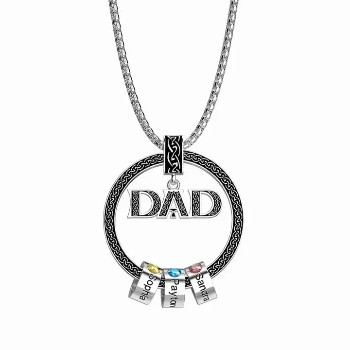 Personalized Men Necklace Engraved 3 Names Family Necklace for Dad