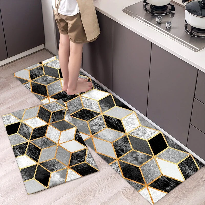 New Geometric Kitchen Mat Home Light Luxury Entrance Doormat Living Room Sofa Floor Long Mats Bathroom Door Anti-Slip Floormat