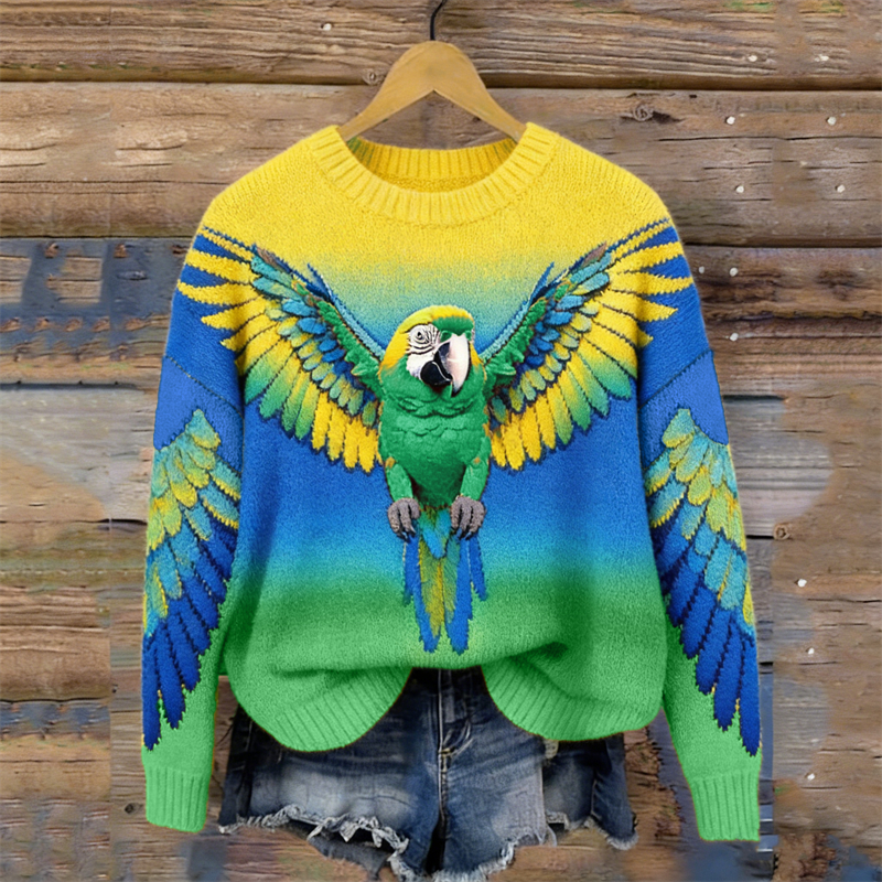 Macaw Parrot Inspired Gradient Cozy Knit Sweater wearshes