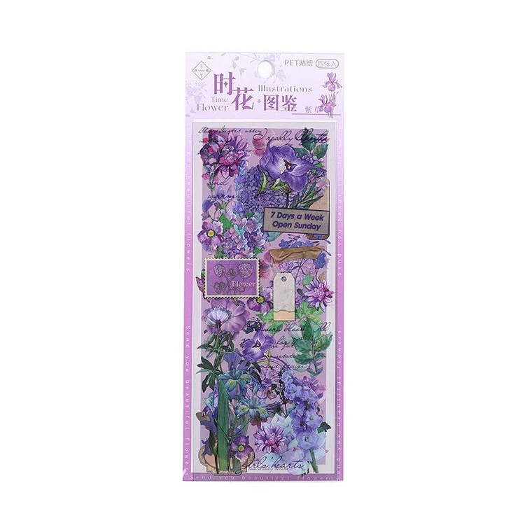 JOURNALSAY 4Sheets INS Vintage Flowers Transparent PET Sticker DIY Journal Decoration Collage Scrapbooking