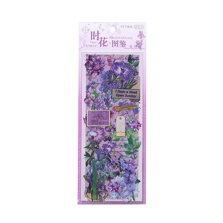 JOURNALSAY 4Sheets INS Vintage Flowers Transparent PET Sticker DIY Journal Decoration Collage Scrapbooking