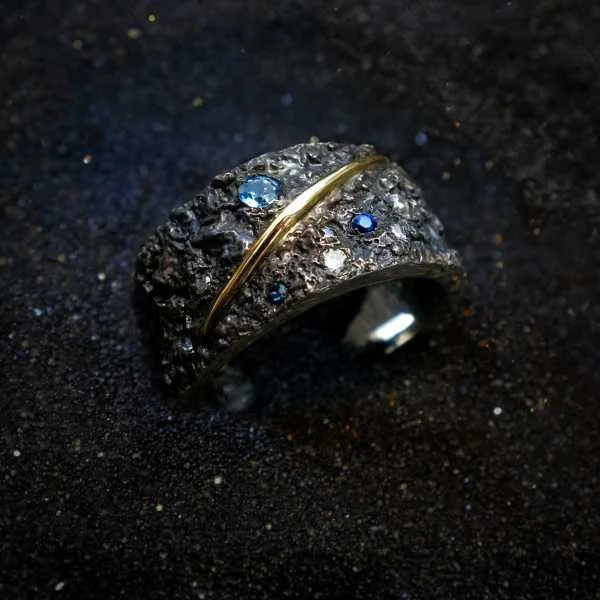 Sterling Silver Van Gogh Sapphire Meteor Shower Ring