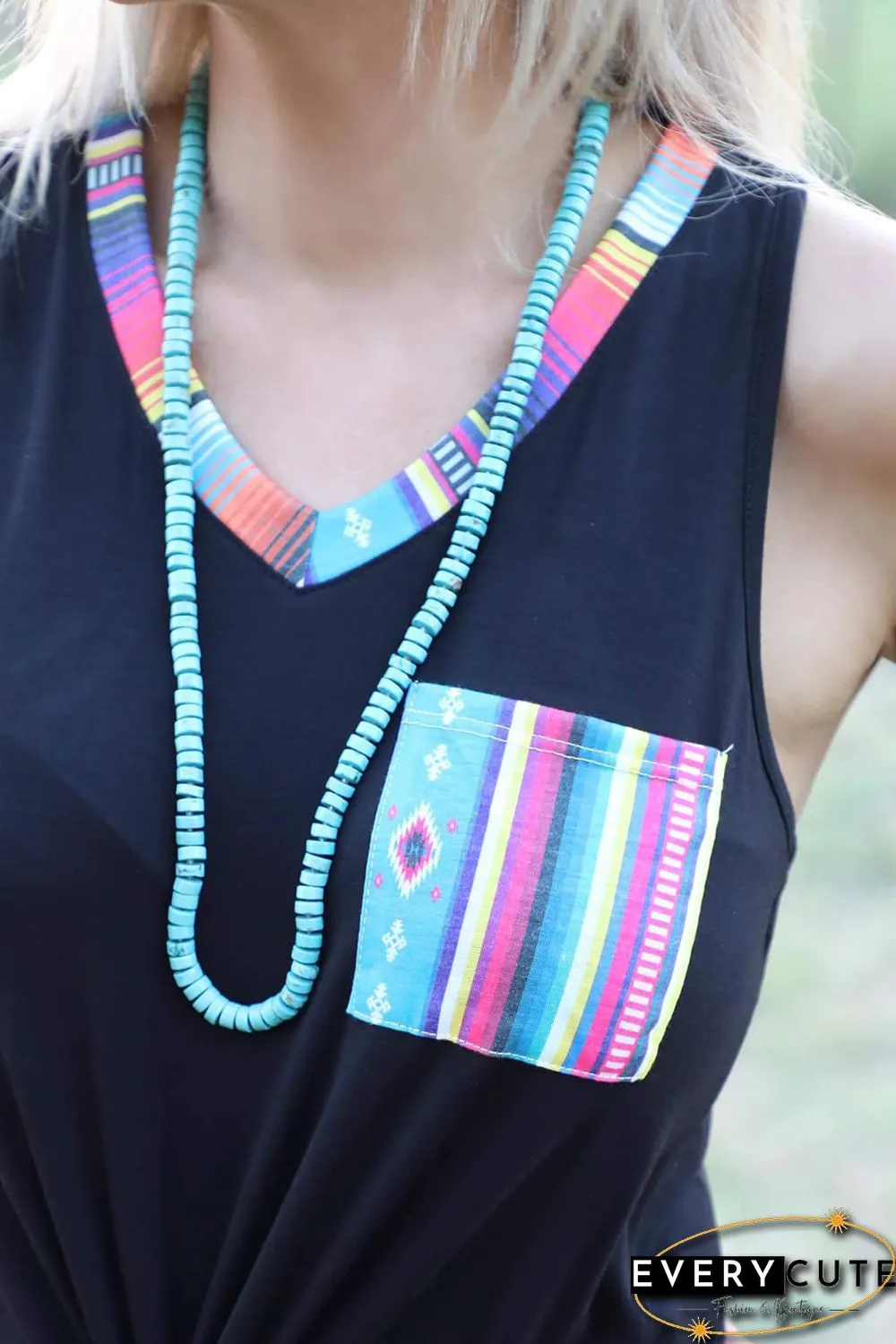 Tribal Patchwork V-neck Tank Top
