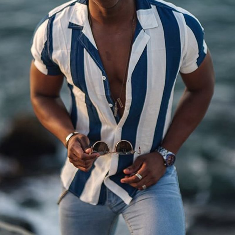 Streetwear Casual Striped Printed Lapel Shirts Blouses-VESSFUL