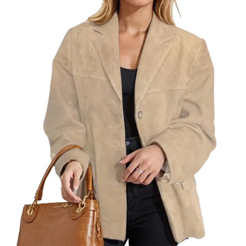 Uveng Uveng Autumn And Winter New Women's Wear Temperament Retro Brown Loose Pocket Long Sleeve Suit Jacket Female