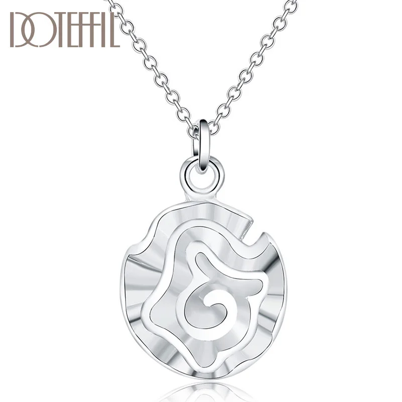 DOTEFFIL 925 Sterling Silver 18 Inches Rose Flower Pendant Necklace For Women Jewelry