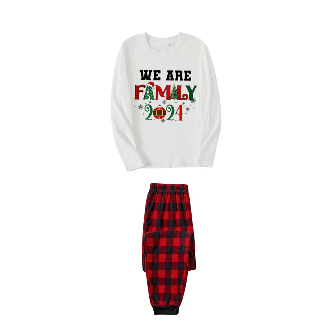 "We are Family Christmas" Christmas Pattern Printed Red and Black Plaid Family Matching Pajamas