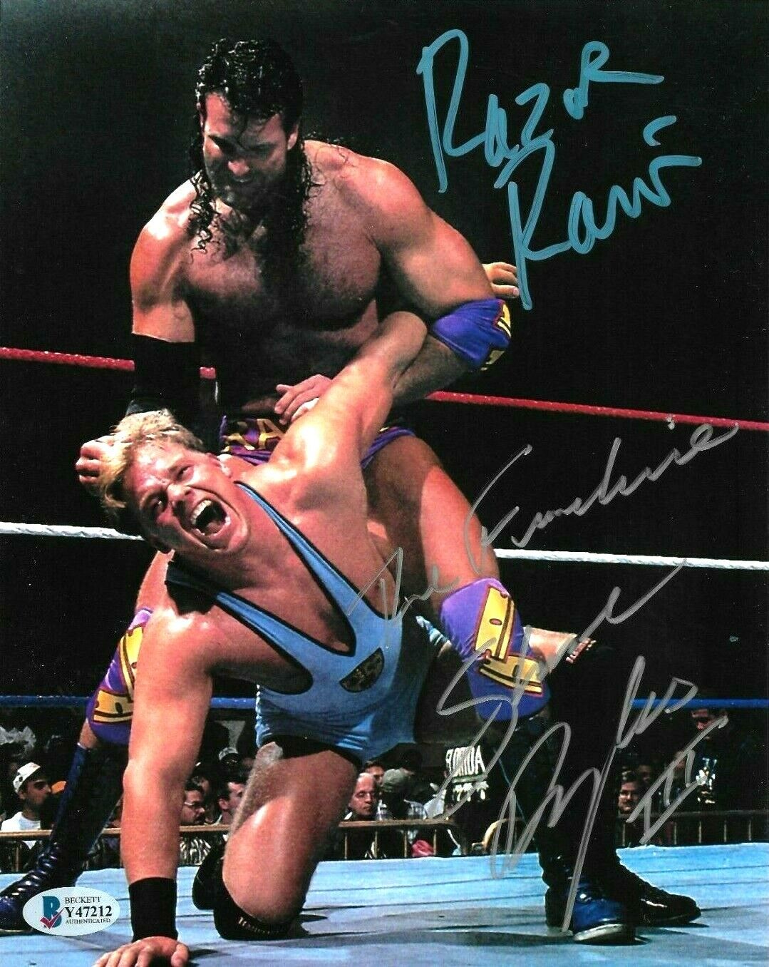 WWE RAZOR RAMON AND SHANE DOUGLAS HAND SIGNED AUTOGRAPHED 8X10 Photo Poster painting BECKETT COA