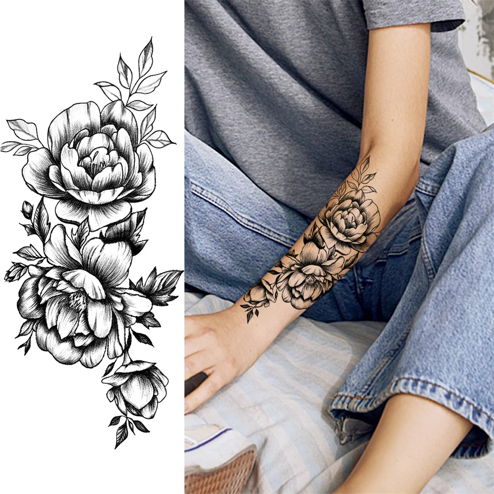 Sdrawing Sunflower Butterfly Temporary Tattoos For Women Adult Rose Flower Moon Fake Tattoo Arm Body Art Decoration Tatoo Paper