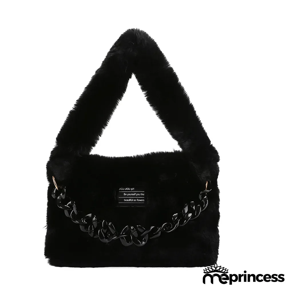 Women plush chain plush tote bag
