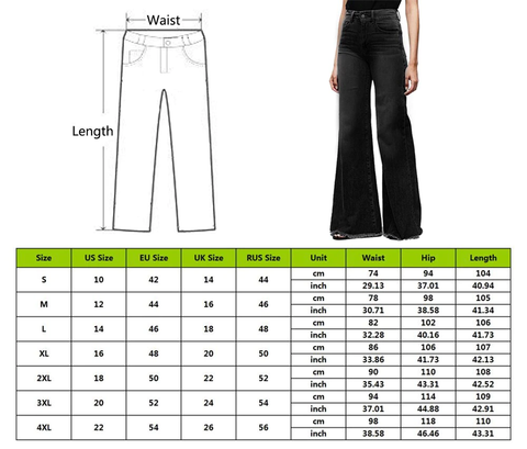 Women denim jeans sizing guide