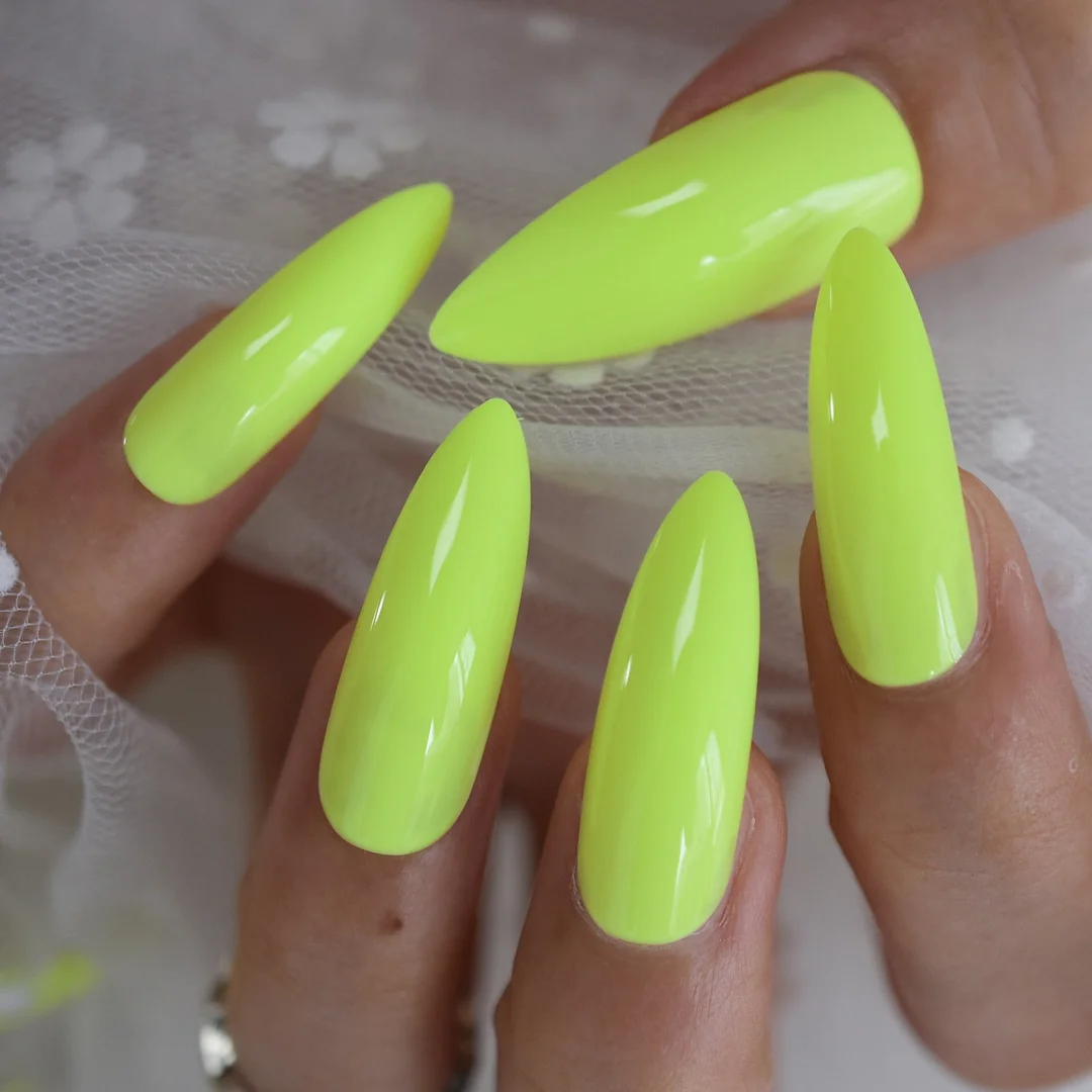 Neon Fake Nails Extremely Long Bright Orange Shiny Press On Nail Carnival Style Decoraion Manicure Tips Salon Nails 24-Nail Inspo