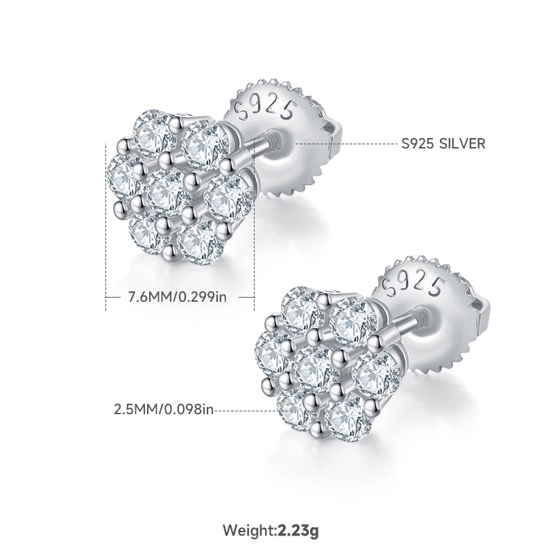 1 Pair 925 Sterling Silver Moissanite Geometric Ear Studs Colorless(DEF)