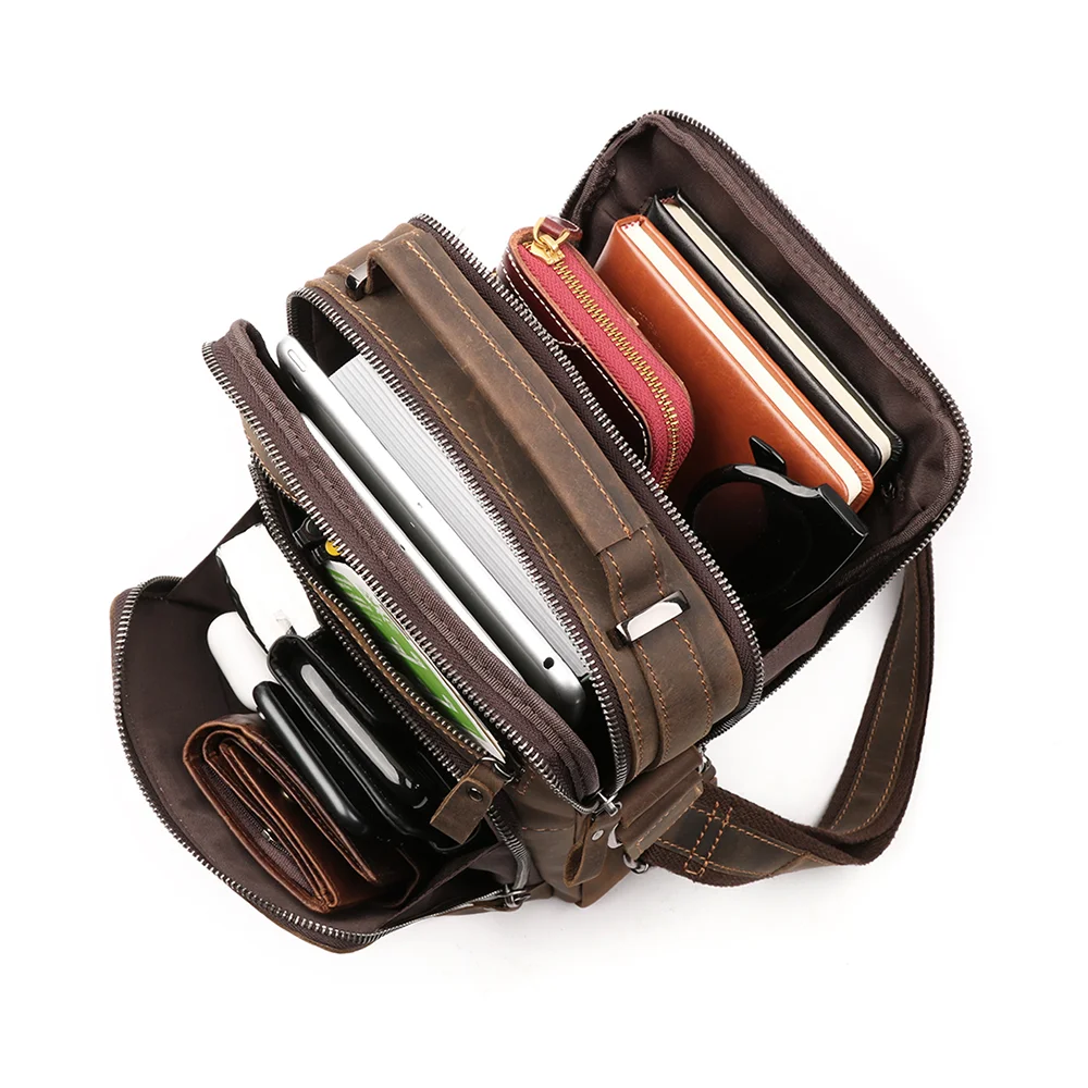 Men's messenger bag casual retro large capacity genuine leather bag