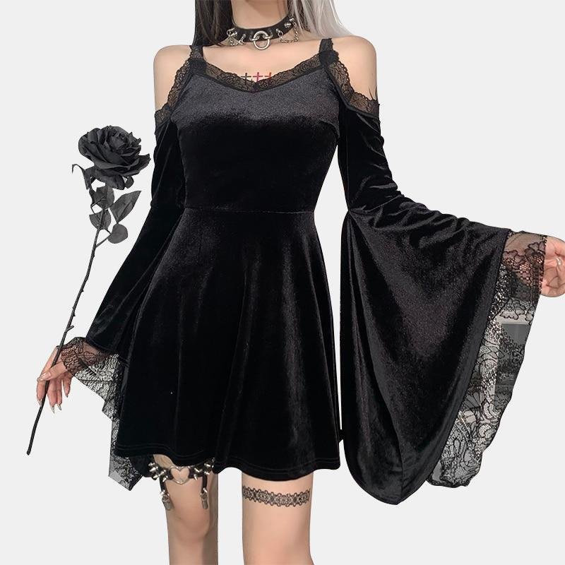 “Black Fairy”Lace Cold Shoulder Dress
