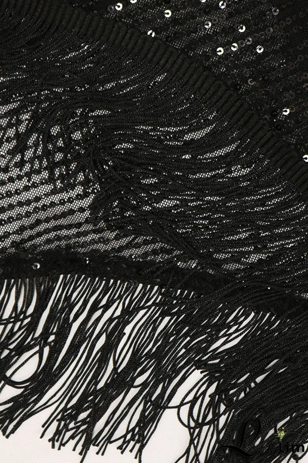 Black Elegant Solid Tassel Sequins Split Joint V Neck Irregular Dress Dresses