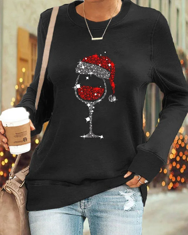 Christmas Red Wine Glass Print Top-