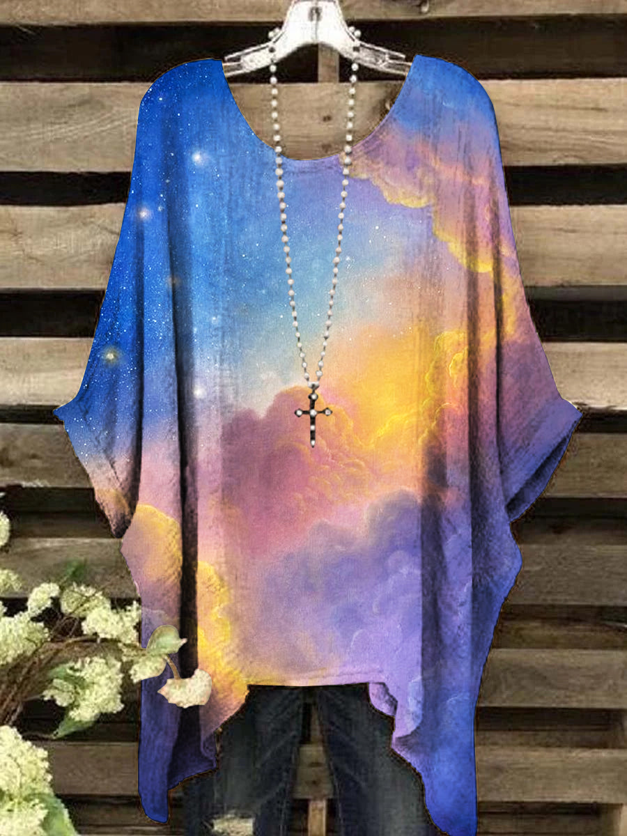 Women's Vintage Fantasy Star Pattern Round Neck Top