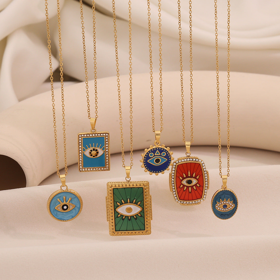 Drop Eye Pendant Necklace Personality Geometric Stainless Steel Clavicle Chain N1536