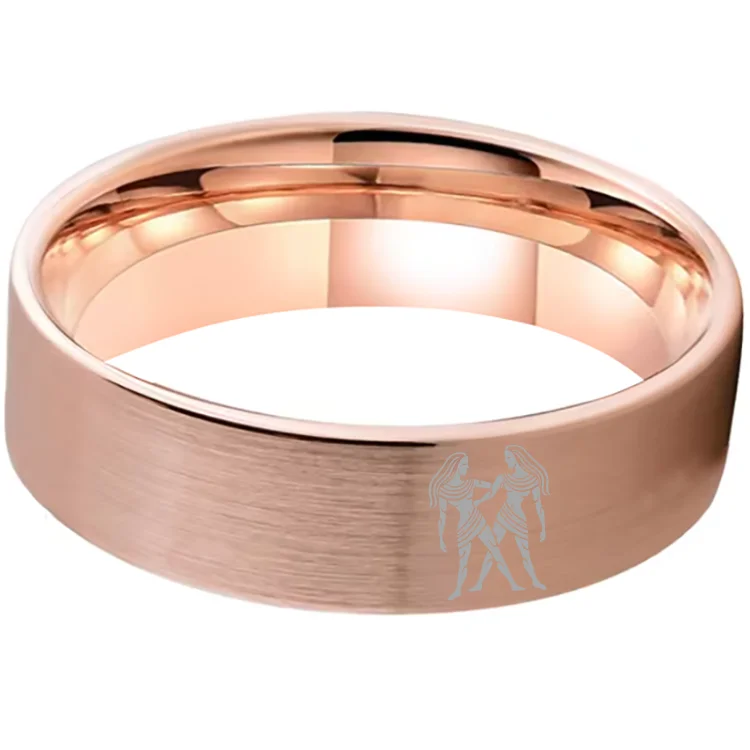 Men Women Flat Gemini Tungsten Carbide Rings Rose Gold Couple Wedding Bands Top Comfort Fit 4MM 6MM 8MM Width