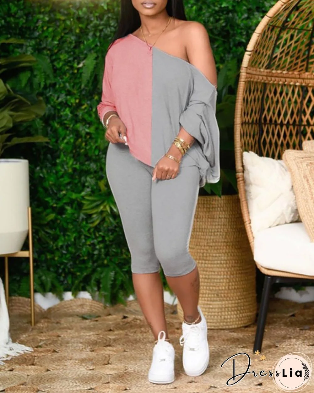 Long Sleeve Colorblock Top & Drawstring Pants Set