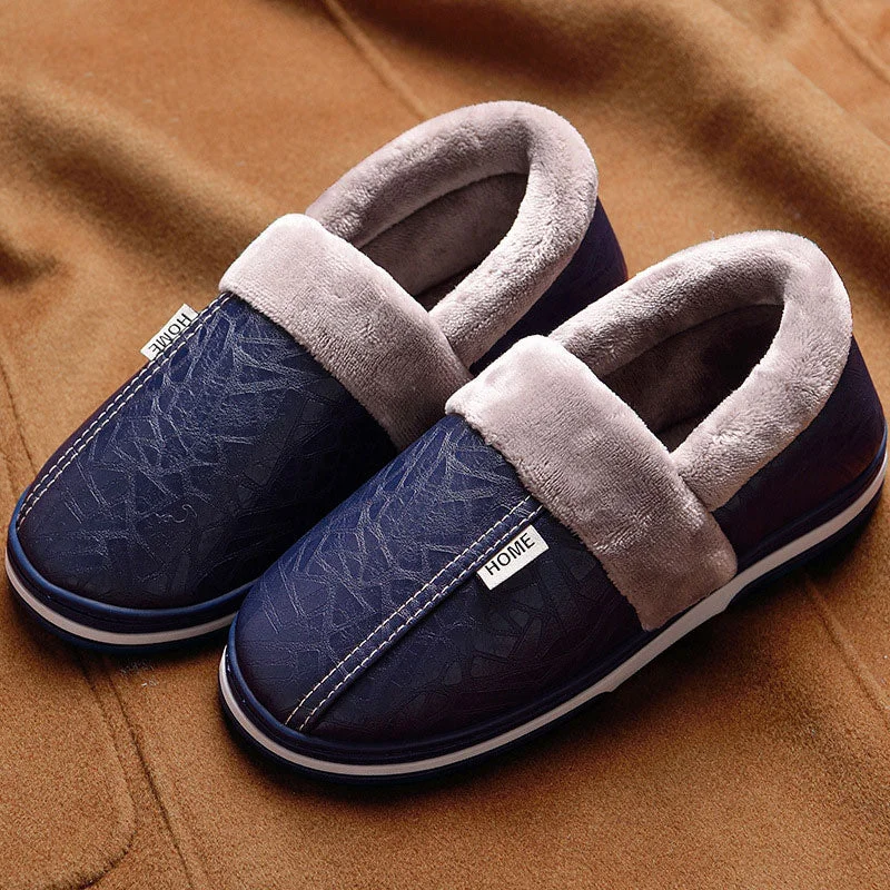 Home Slippers for men Massage Memory foam Winter Indoor slippers With fur Adult Male slippers leather Household Size 45-49