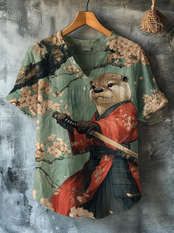Women's Otter Warrior Training Art Print V Neck T-Shirt