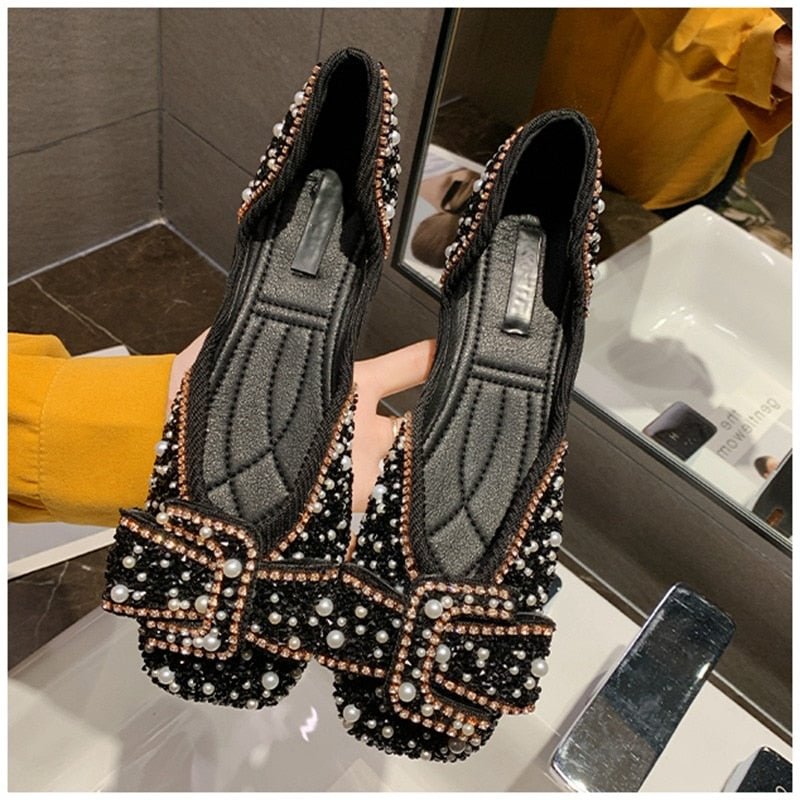 2020 Women Flat Shoes Fashion Bling Rhinestone Flat Ballet Bow-knot Slip On Ladies Lazy Loafers Casual Flat Shoes