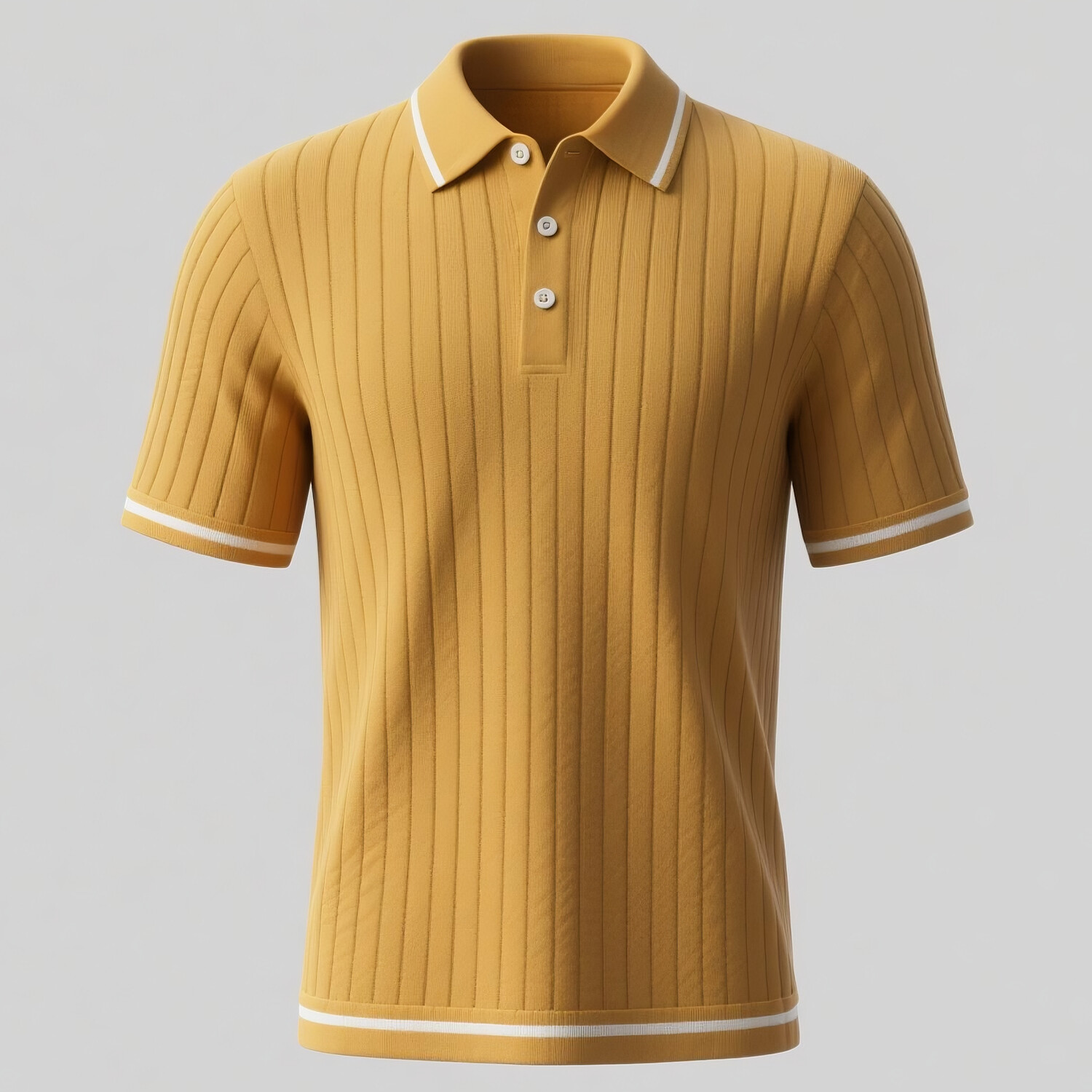 Men's White Stripe Half Button Short Sleeve Knitted Polo Shirt