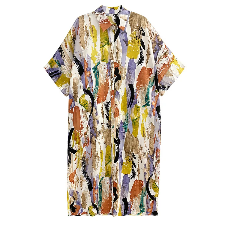 Vacation Style Printed Short Sleeve Midi Dress