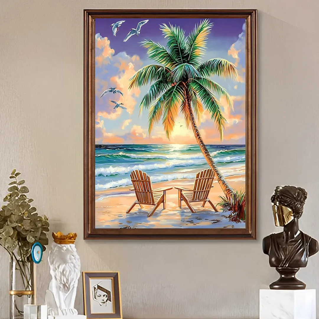 Sunset Beach Palm Oil Diamond Painting Kit 30x40cm