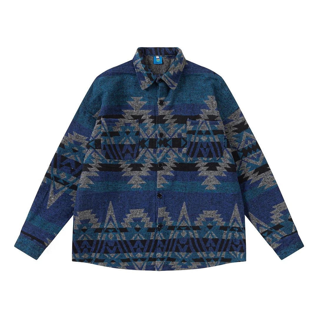 Men's Retro Striped Ethnic Long-sleeved Shirt Street Fashion Tribal Shirt Jacket