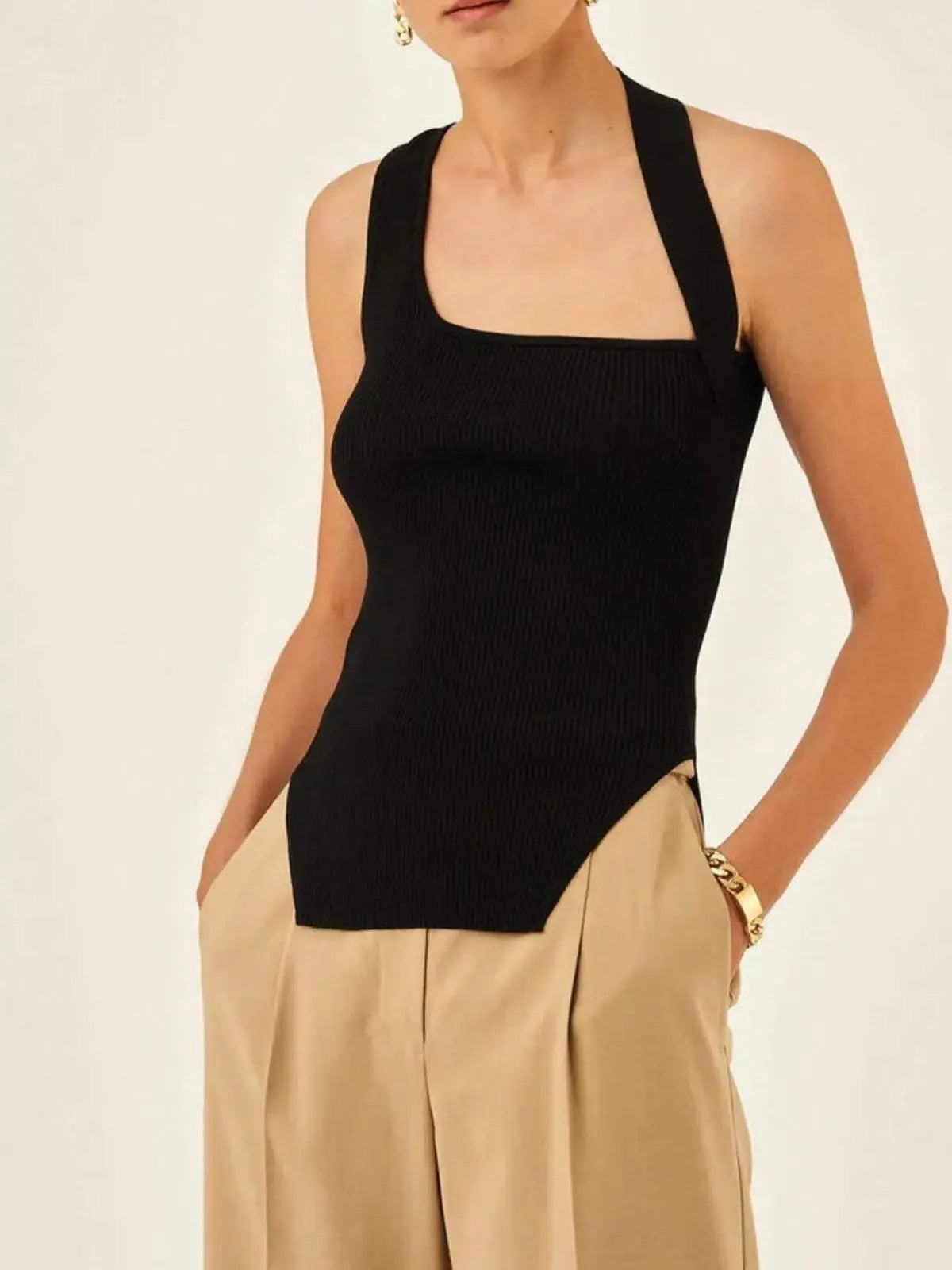 Summer Knitted Sling Sloping Shoulder Tank Tops