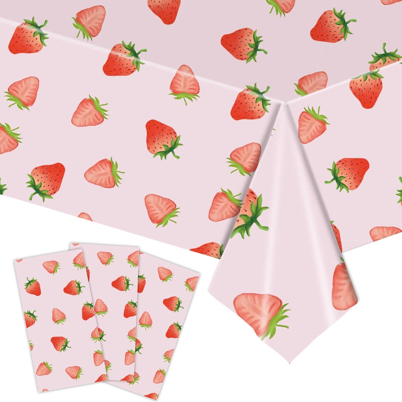 New Picnic Strawberry Party Theme Girls Pink Fruit Birthday Disposable Decoration Plastic Tablecloth