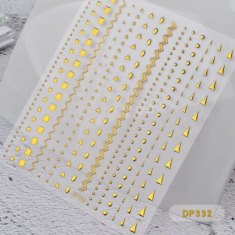 1Pcs 14x9cm 3D Metal Fashion Pattern Glamour Nail Art Sticker Self-adhesive Tape 3D Gold Chain Zipper Nail Design Applique