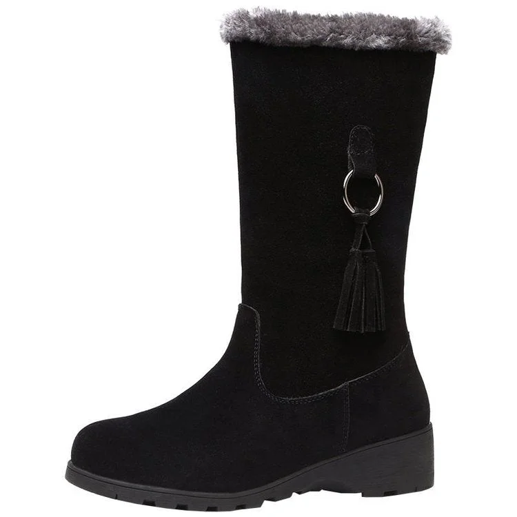 Winter 2022 new women's snow boots side zipper round toe mid-tube woolen cotton boots plus velvet padded wedge heel women's shoe