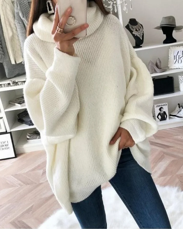 Solid color turtleneck sweater pile neck sweater