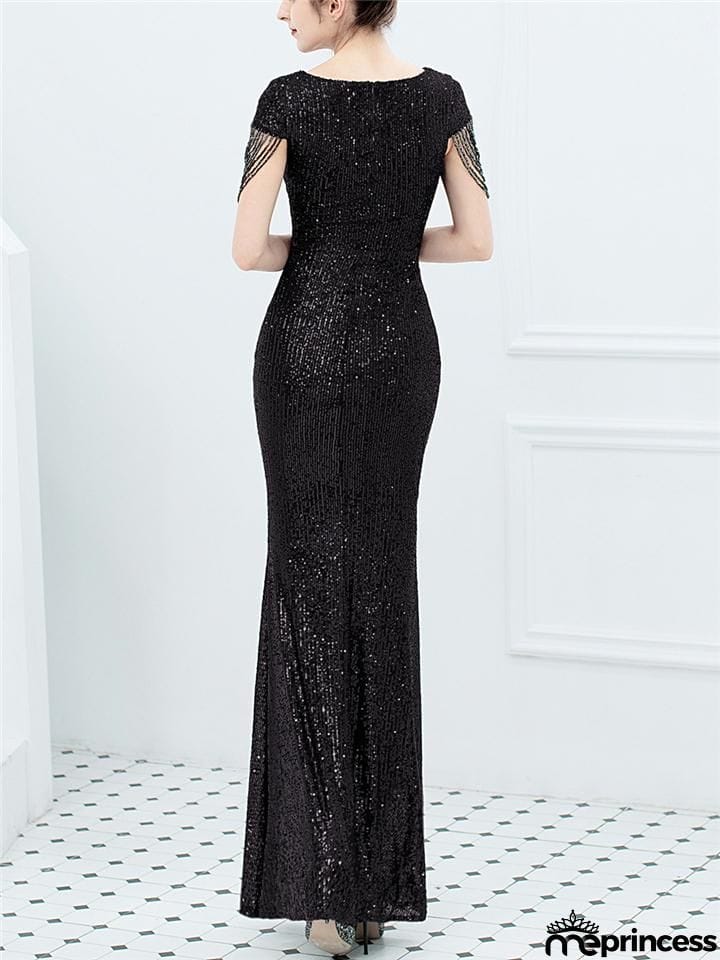 Stunning Sequined V Neck Mermaid Dinner Dresses for Ladies