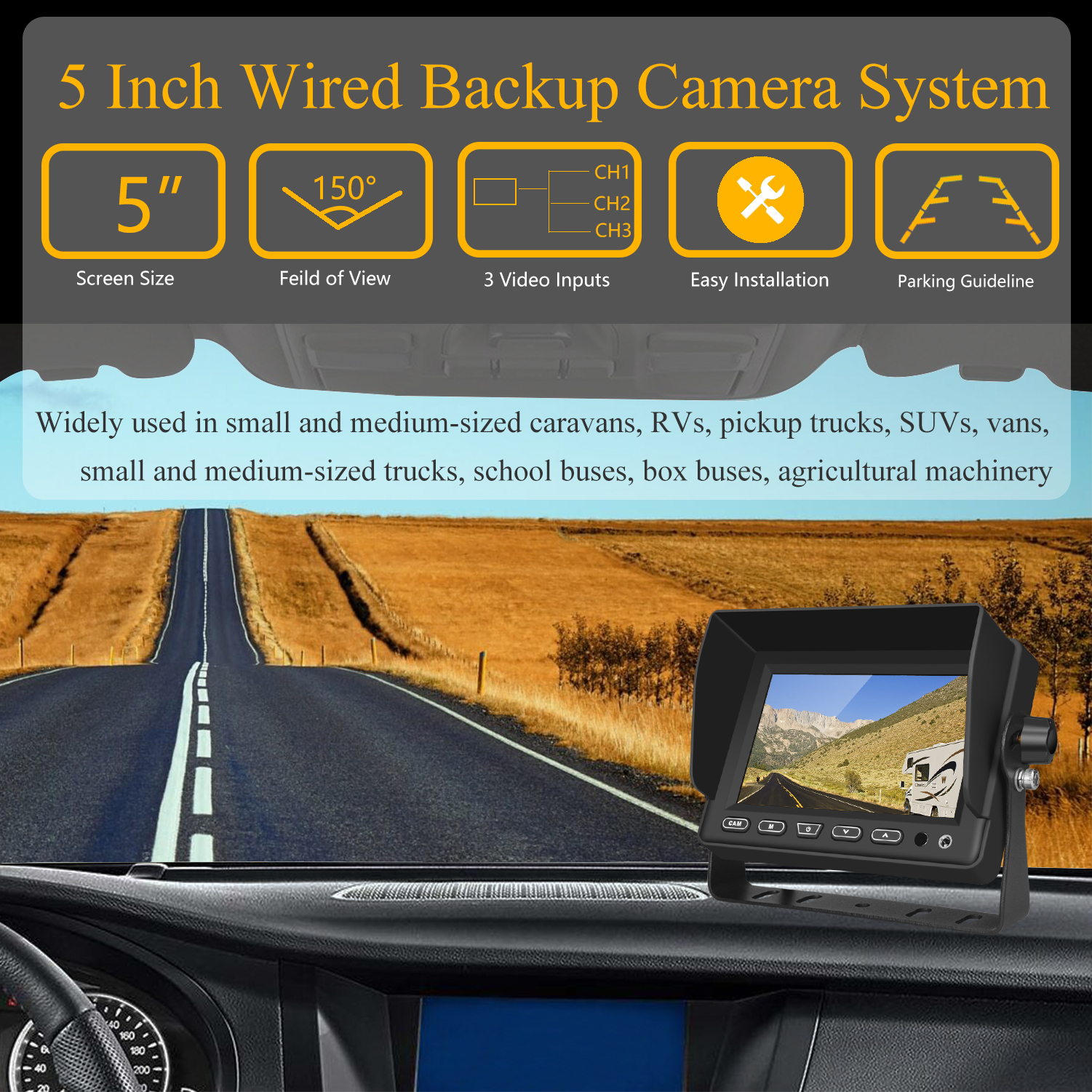 Backup Camera For Car Truck, 4.3" HD Monitor + Reverse Rear View Camera With Night Vision 110° Wide Angle, IP69 Waterproof License Plate Camera Easy Install For Car Pickup Truck SUV Minivan