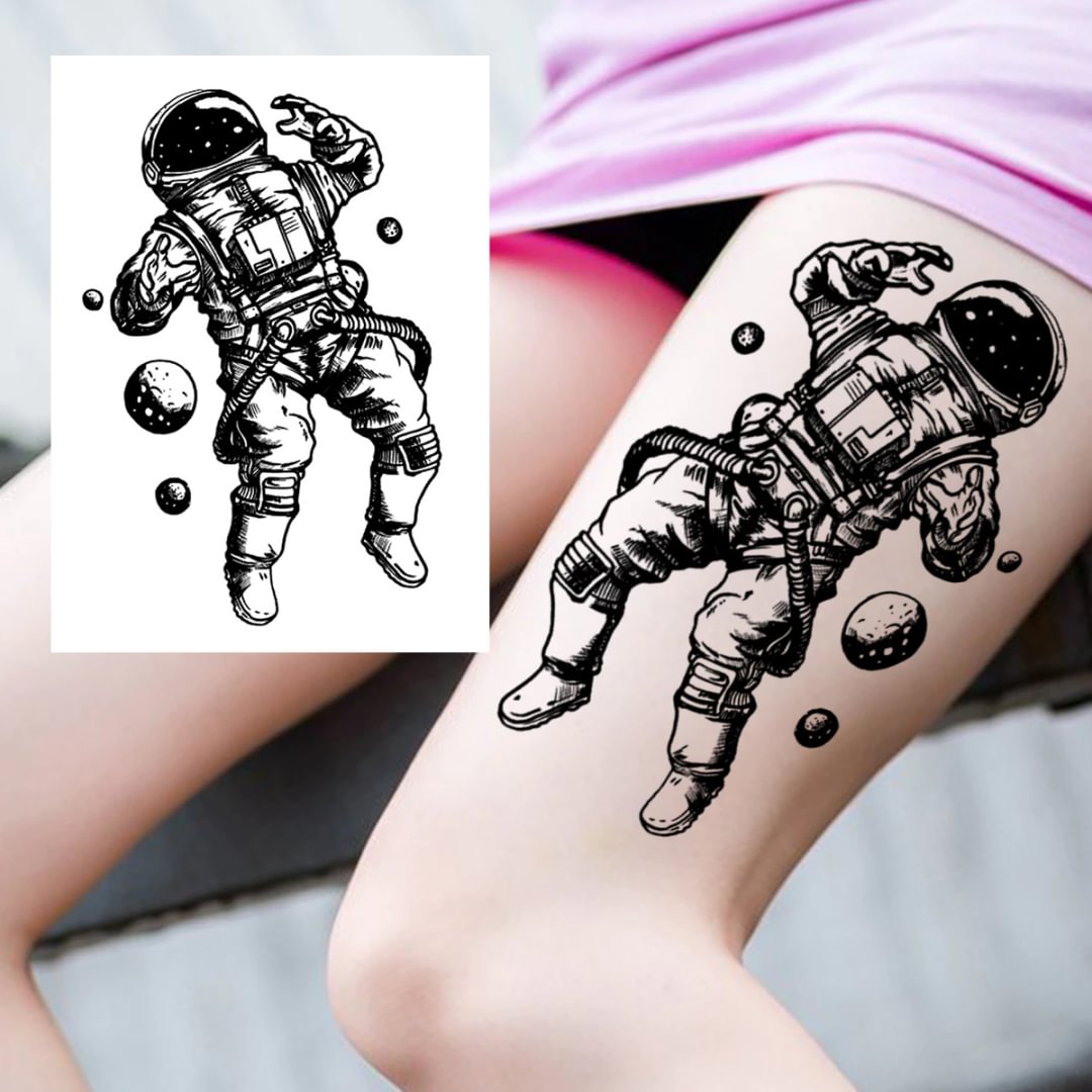 Gingf Space Temporary Tattoos For Women Men Adult Tribal Sheep Monster Tattoo Sticker Fake Black Warrior Compass Tatoo Thigh