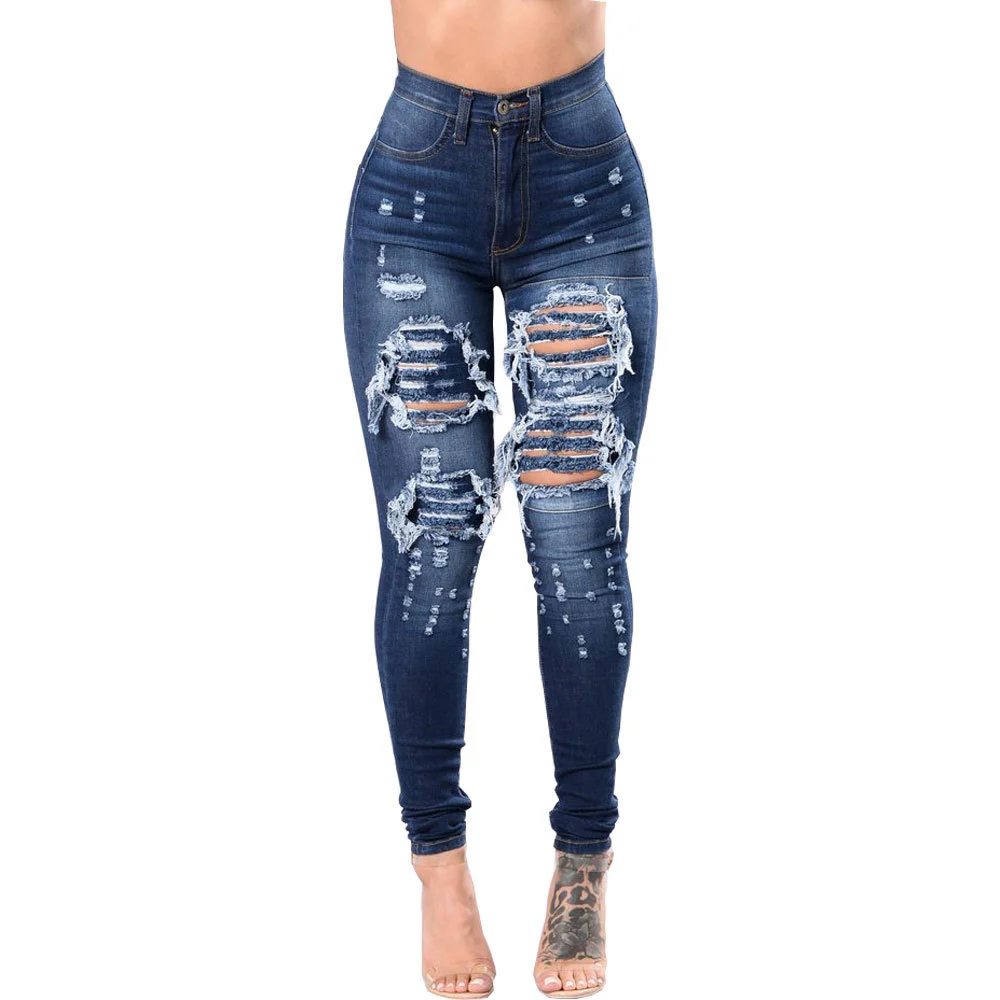 Women's Slim Fit Ripped Denim Jeans Pants