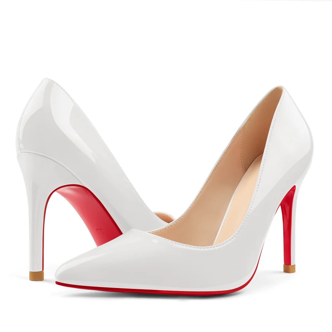 90mm Women's Pointed Toe Kitten Heels  Red Bottom Stiletto Pumps-MERUMOTE