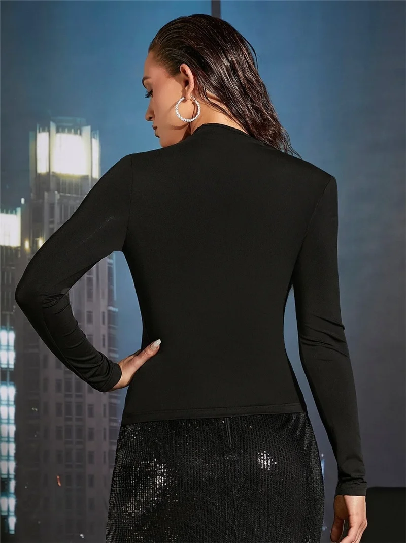 Athvotar Athvotar Spring And Summer Asymmetric Neck Folding Side Long-Sleeved T-Shirt