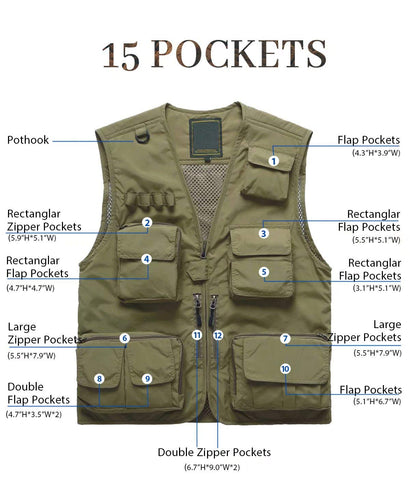 Men's Outerwear Vests Mesh Sleeveless Outdoor Work Vest with Multi Pockets Cargo Waistcoat Fishing